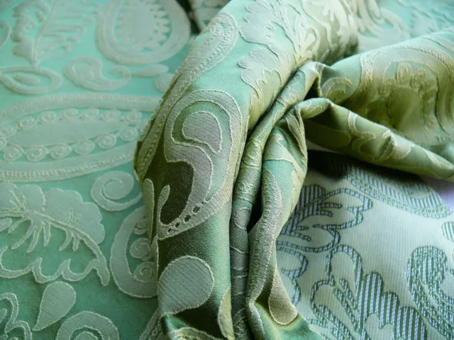 By Yard Scalamandre Angelique Paisley Silk Damask "Green"  Gold  Msrp$298/Y