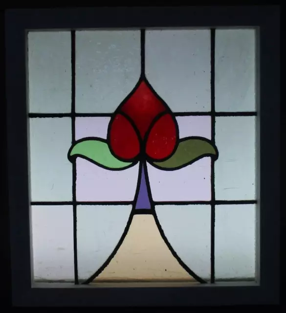 EDWARDIAN ENGLISH LEADED STAINED GLASS WIND"OW FLORAL ABSTRACT 19 3/4" x 22 2