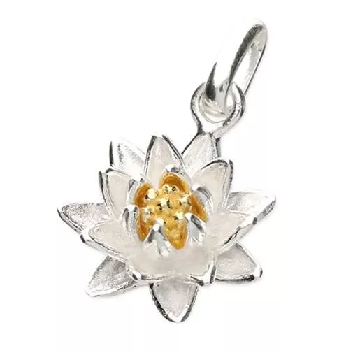 Pendentif 2-Tone Plaqué Or Eau Lily Juillet Naissance Fleur Argent Sterling