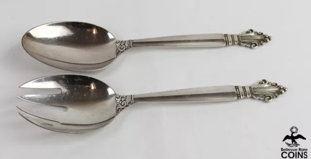 Georg Jensen Sterling Silver Denmark Acanthus Serving Salad Spoons