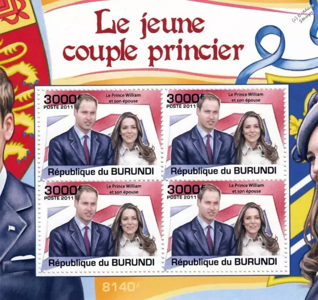 ROYAL WEDDING Prince William & Kate Middleton Stamp Sheet #4 of 5 (2011 Burundi)