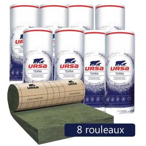 8 rouleaux laine de verre URSA MRK 40 TERRA revêtu kraft - Ep. 300mm - 24,96m²