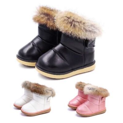 Girls Baby Toddler Shoes Fur Snow Waterproof Boots Kids Non-slip Warm Booties UK
