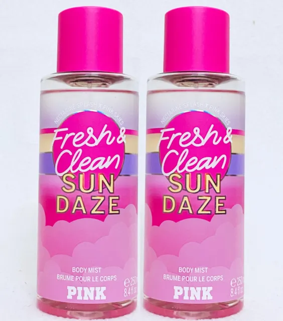 2 Victoria's Secret Pink FRESH CLEAN SUN DAZE Mist Body Spray Perfume 8.4 oz