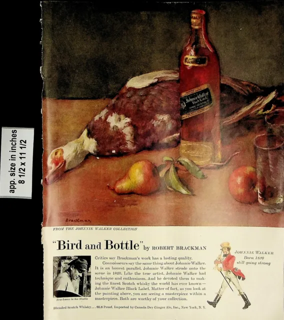 1957 Bird & Bottle Robert Brackman Johnnie Walker Whiskey Vintage Print Ad 6667