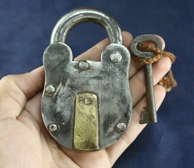 Antique Iron Brass Padlock Vintage Old Finish Handmade Key Rare Collectible Lock