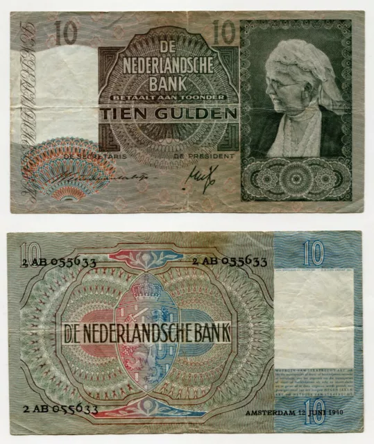 10 Gulden Niederlande 12.6.1940  Erhaltung IV+, P. 53