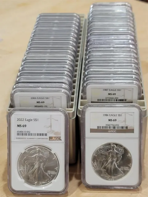 1986 - 2024 American Silver Eagle 40 Coin Set Ngc Ms69 Brown Premium Coins Pq
