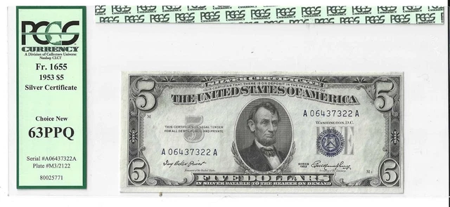 1953 $5 Silver Certificate ..... PCGS Choice New 63 PPQ