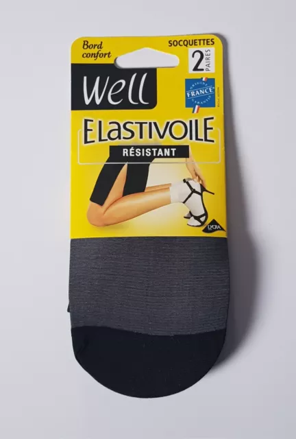 2 Paires de Socquettes ELASTIVOILE de WELL Voile Transparent LYCRA Noir 35/41