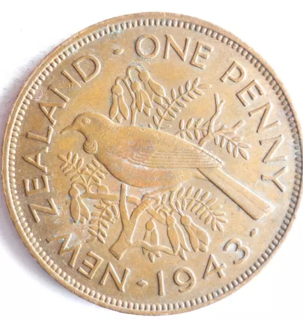 1943 Nouvelle-Zélande Penny - Excellent Pièce de Monnaie Poubelle #Z