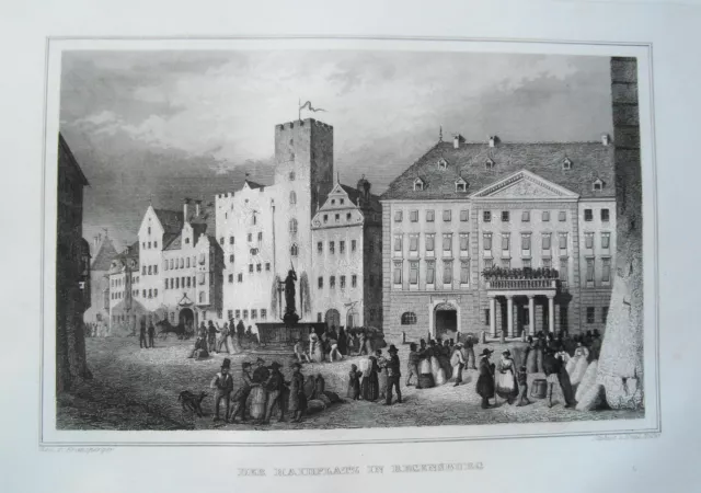 Regensburg  Haidplatz  Bayern echter alter wunderschöner  Stahlstich 1842