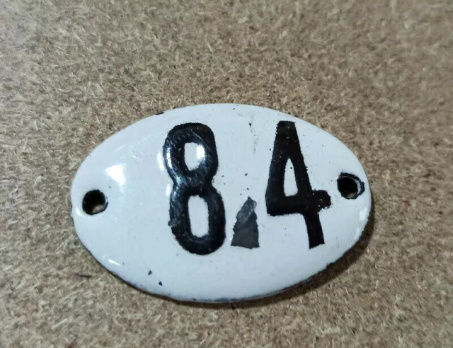 Vintage Enamel Sign Number 84 White House Door Plate Metal Porcelain Tin
