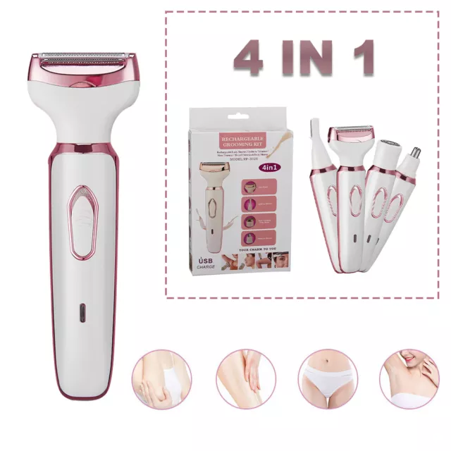 Cordless 4 in 1 Electric Lady Shaver Rechargeable Painless Razor Bikini Trimmer