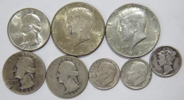 Kennedy Washington Roosevelt Mercury 50C 25C 10C Mixed Silver Coin Lot 🌈⭐🌈