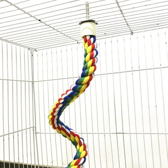 Mascota loro algodón cuerda escalada masticar juguete arco iris giratorio...