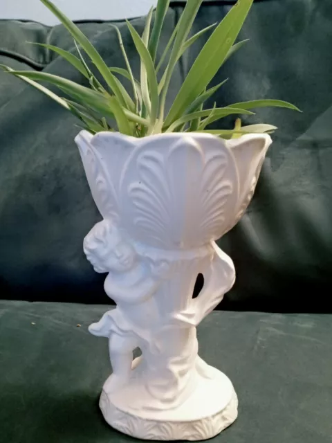 Napcoware White Cherub Vase Planter Candy Dish