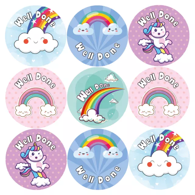 144 Well Done Rainbow Reward Stickers for School Teachers, Parents (30mm)