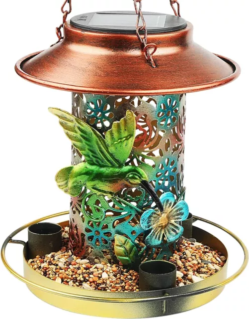 Solar Bird Feeder for Outdoors Hanging Metal Waterproof Outside Wild Bird Feeder