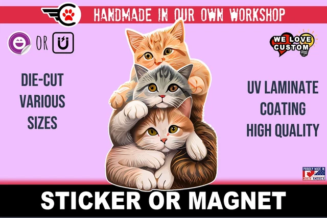 Cats Die-Cut sticker or magnet in various widths, 3" to 9"