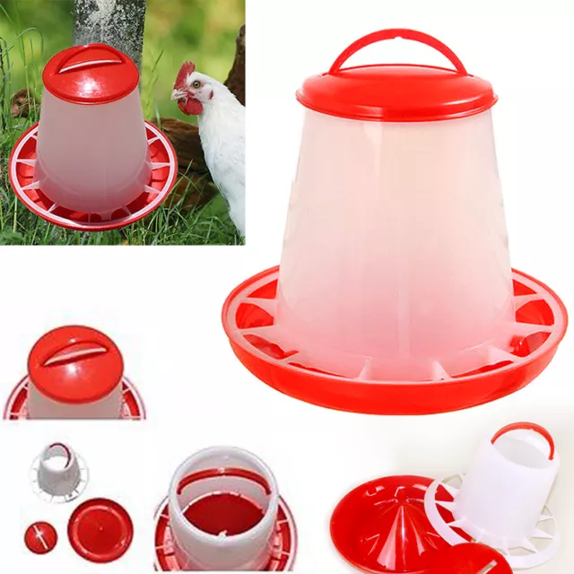 1.5kg Plastic Red Food Feeder Baby Chicken Chick Hen Poultry with Lid & Handle 2