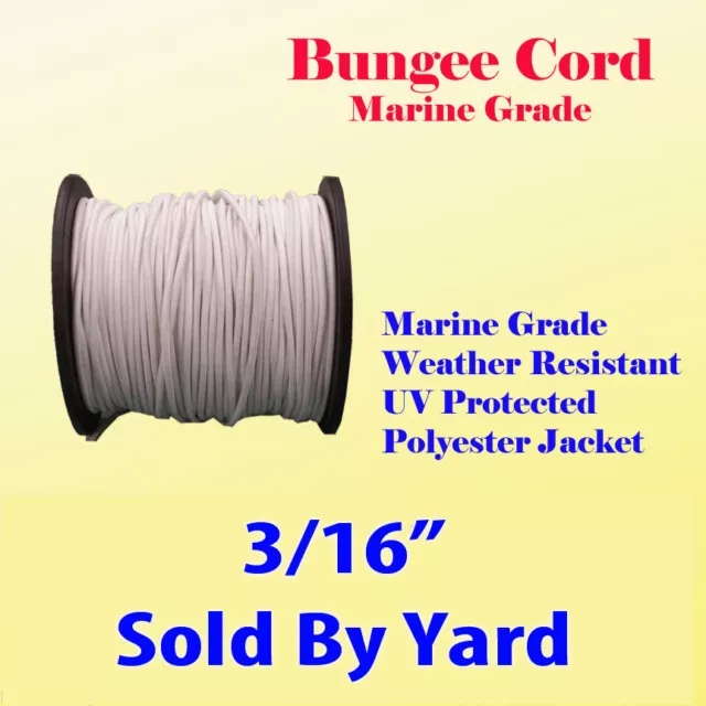 3/16" x  Sold By Yards Premium Marine Grade Bungee Shock Stretch Cord UV White