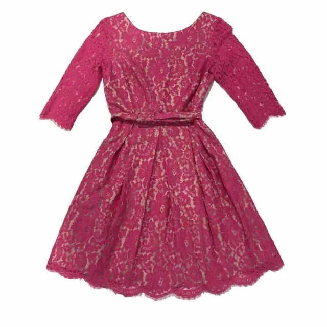 Eliza J Belted Lace Fit and Flare Dress 3/4 Sleeves Pink Women's Size 4