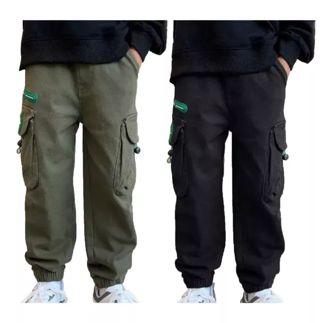 Kids Boys Cargo Pants With Pockets Sweatpants Elastic Waist Trousers Jazz Baggy