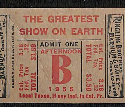 SCARCE UNUSED RINGLING Bros Barnum & Bailey Circus Ticket Afternoon