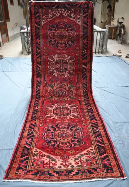 Antique Caucasian Runner Rug 3'9 x 11'4 Heriz Tribal Kazak Handmade Hallway Rug