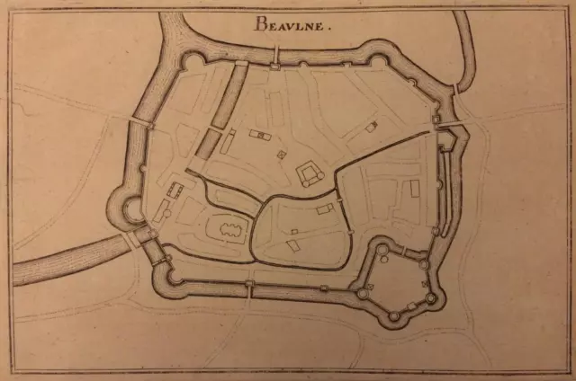 Plan de Beaune, gravure ancienne XVIIe siècle Mérian