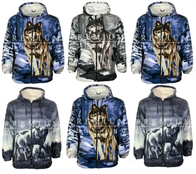 Mens Womens Hooded Fur Sherpa Fleece Animal Print Jacket Thermal EXTRA Thick wrm