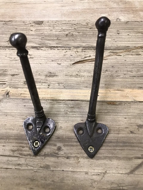 Original Pair Of Antique Victorian  Coat Hooks Old X 2 Metal Reclaimed Vintage
