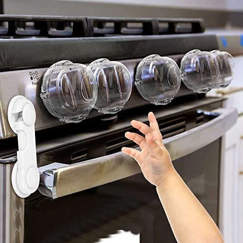 Stove Knob Covers For Child Safety 5 + 1 Pack Doublekey Design And Upgraded Un