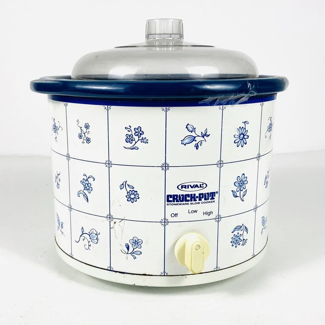 RIVAL CROCK POT Model 3120 Slow Cooker Blue Floral Pattern Stoneware