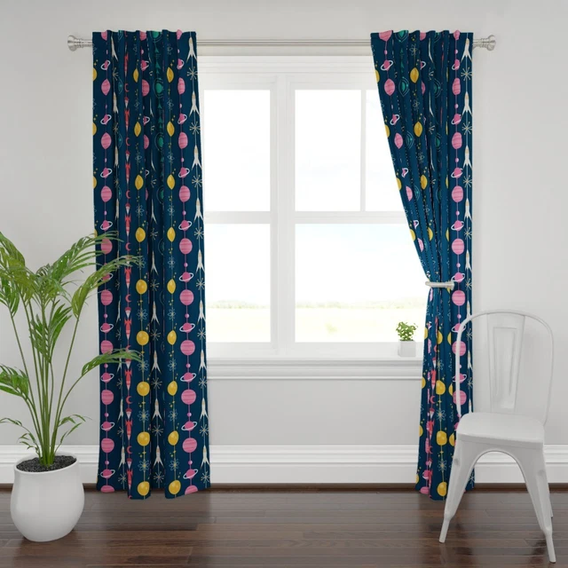 Mid Century Space Age Adventure Sci Fi 50" Wide Curtain Panel by Spoonflower