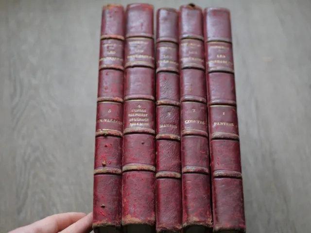 collection 6 livres anciens reliure cuir les miserables victor hugo