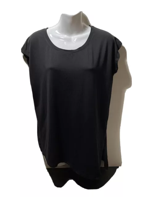 CHAMPION DUO DRY WOMENS TOP Sz XS BLACK TEE SHIRT HI-LO Swept SIDE SPLITS