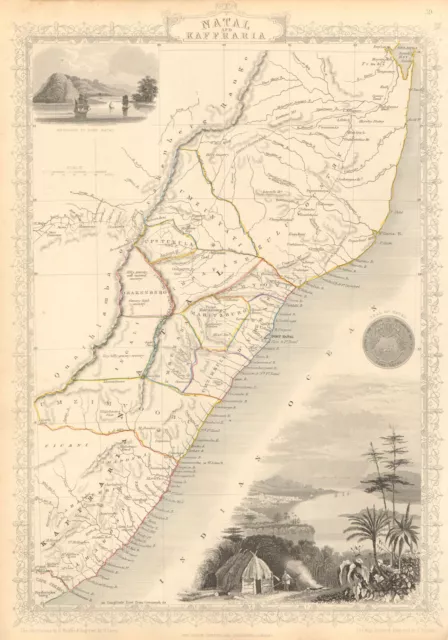 NATAL & KAFFRARIA. South Africa. Eastern Cape & Durban. TALLIS & RAPKIN 1851 map