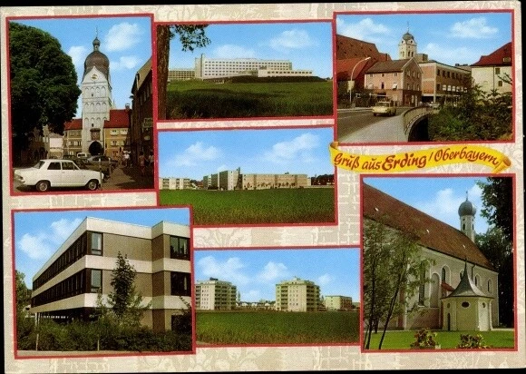 Ak Erding in Oberbayern, Kirche, Auto, Schule, Siedlung - 3386781