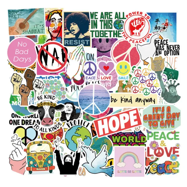 ⭐ 50 Stück Love - Peace - Hippie - Weltfrieden - Style Stickerbomb  Aufkleber