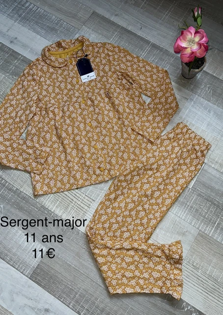 SERGENT MAJOR 11 Ans Fille Pyjama coton fleuri moutarde Neuf EUR