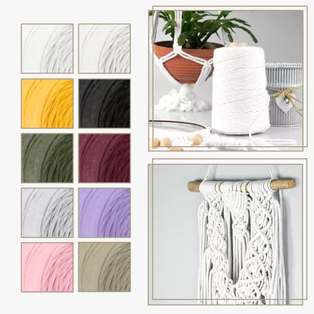 MAKRAMEE Schnur Garn Seil Faden Baumwolle 3-5mm ab 100 m verschiedene Farben