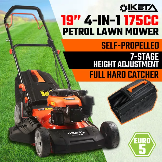 19'' Lawn Mower 175cc Petrol Self-Propelled Push Lawnmower 4-IN-1 Grass Catcher