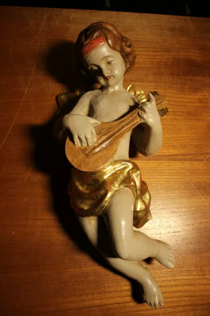 Antique 16" Wood Hand Carved Angel Cherub Putto Figure Statue Sculpture Carving