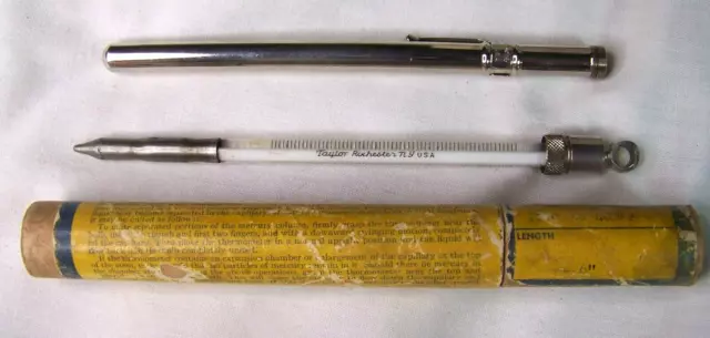 1940's Vtg Taylor Instrument Co. Etched Stem Thermometer No 21594 6" 100° - 400°