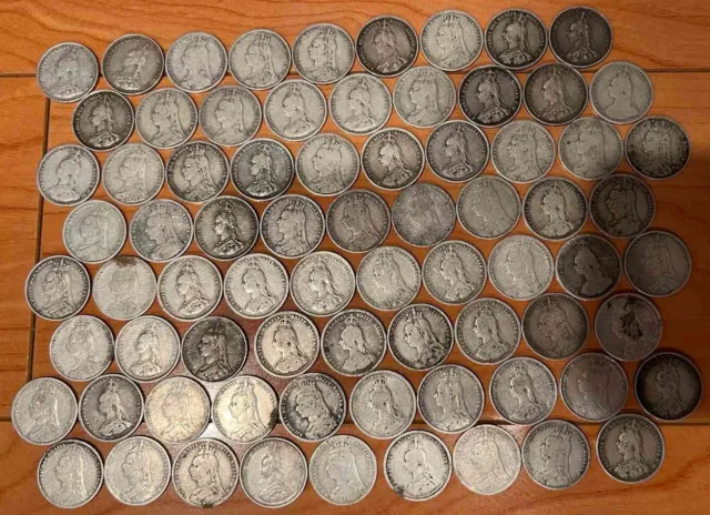 Lot Of 75 Queen Victoria .925 Silver Jubliee Head Shillings 1887-1892