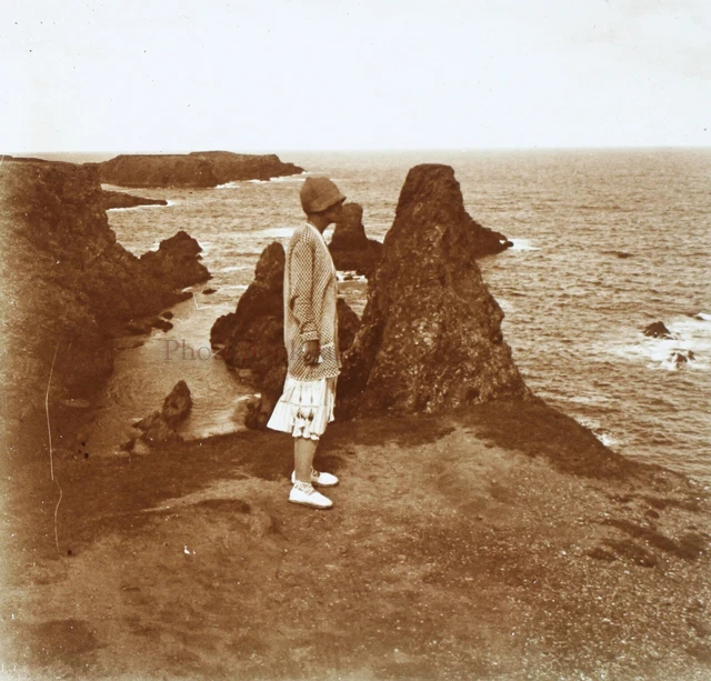 Femme Mode Plage c1925 Photo Stereo Plaque de Verre Vintage V39nL15