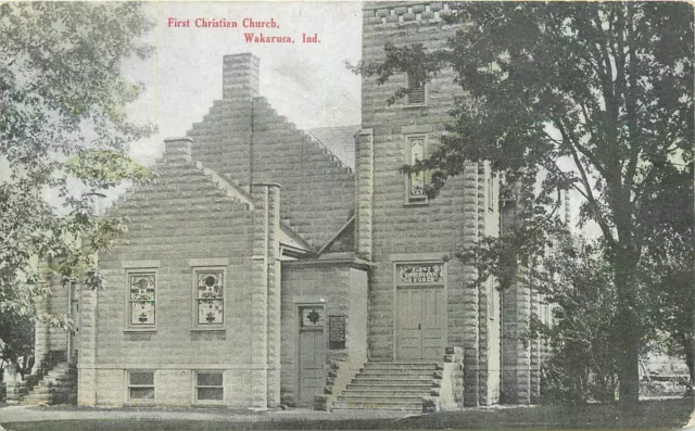 Postcard Indiana Wakarusa First Christian Church C-1910 23-7302