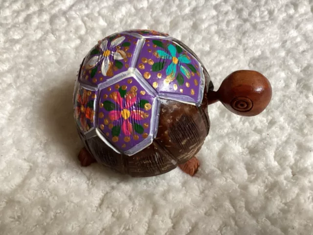 Turtle Figurine Painted Wood  Coconut Shell tortoise Child Toy Christmas Gift
